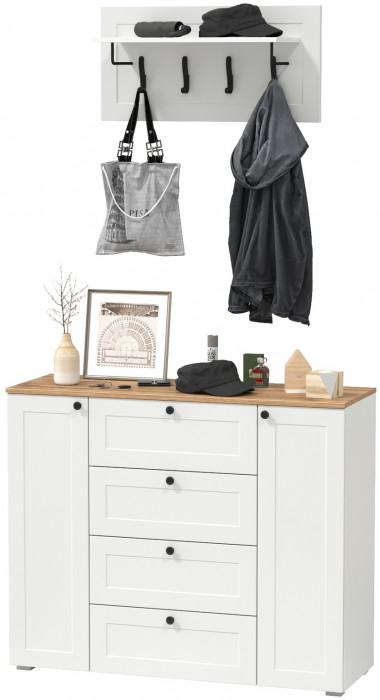Остин 16.221 Комод + 15.12 Вешалка, белый шагрень/дуб крафт золотой