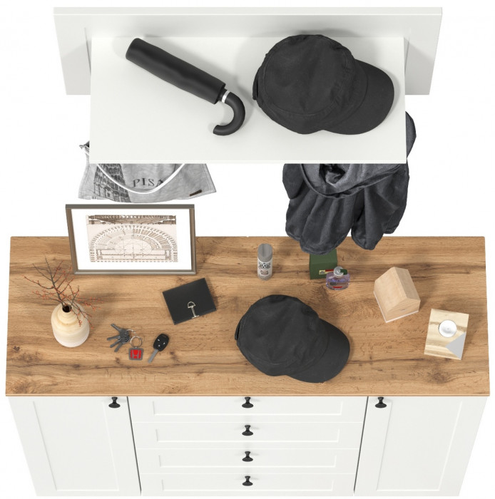 Остин 16.221 Комод + 15.12 Вешалка, белый шагрень/дуб крафт золотой