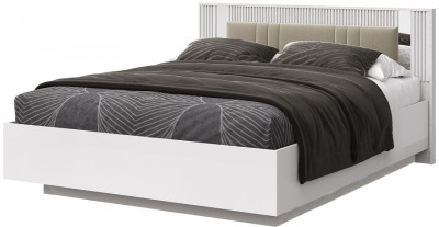 Кровать полутороспальная 120х200 "Харди" с зеркальными вставками - Белый текстурный/Ясень белый