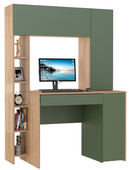 компьютерный стол Комфорт 12.71, гикори рокфорд натуральный/дымчатый зелёный