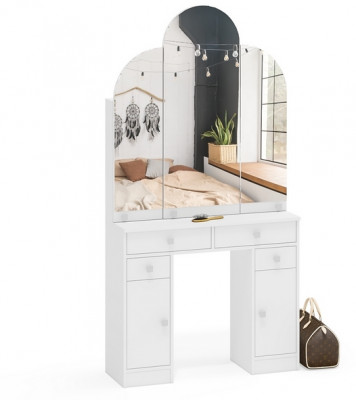 Туалетный столик Трельяж МД №2, цвет белый шагрень, ШхГхВ 90х31х178 см. (Трельяж (Туалетный столик № 2))