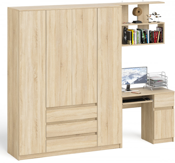 Мори компьютерный стол МС-1 правый + Шкаф МШ1600.1 + Полка 900, дуб сонома