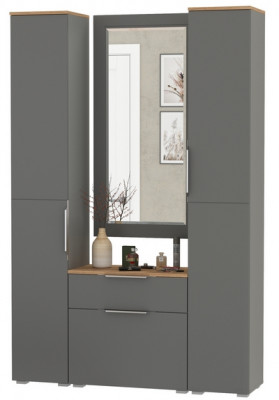 Октава Прихожая 43, цвет серый графит/дуб крафт золотой/фасады МДФ серый графит, ШхГхВ 129,3х35,4х197,6 см., универсальная сборка