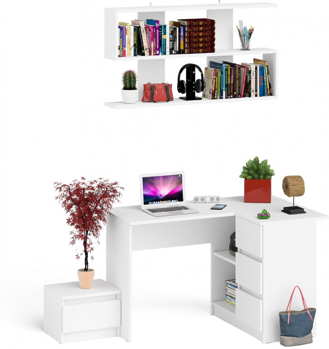 Мори Стол компьютерный МС-16 правый + Тумба ТМП400.1 + Полка 1200, цвет белый, ШхГхВ 164,8х84,9х209,6 см., НЕ универсальная сборка
