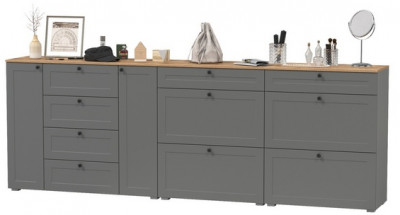 Остин 16.221 Комод + 16.121 Тумба для обуви + 16.121 Тумба для обуви, серый графит/дуб крафт золотой