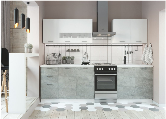 Кухонный гарнитур ЛДСП Дуся 2000, Белый бриллиант/Белый