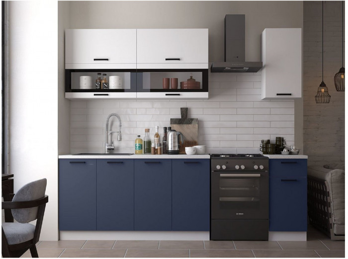 Кухня МДФ Техно 2000 Компоновка №2 (Белый, Белый глянец холодный/Мрамор темный)