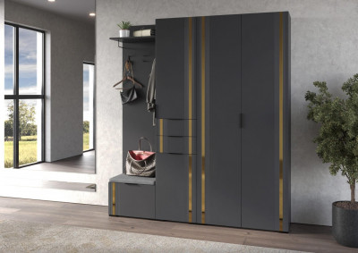 Модульная Прихожая Эмэ, набор №4, Графит/Графит золото, Simple 27