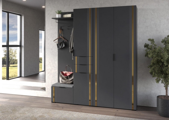 Модульная Прихожая Эмэ, набор №4, Графит/Графит золото, Simple 27