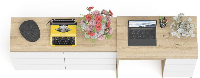 Мори компьютерный стол МС-6 правый + Комод МК1200.6, дуб сонома/белый