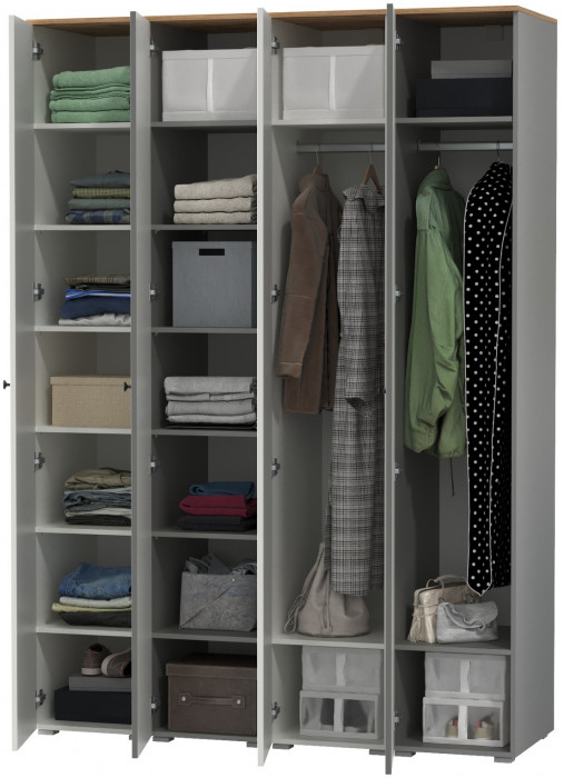 Остин 13.225 Шкаф-пенал 4 шт., белый шагрень/серый графит/дуб крафт золотой