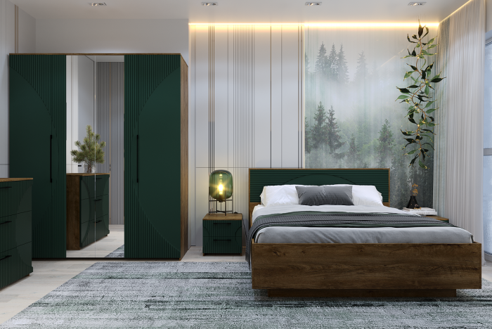 Кровать KING-SIZE 180х200 "Монтале" - Дуб канзас/Зеленый матовый