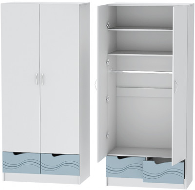 Детский Шкаф 2-х створчатый Бриз МДФ, Белый/Антарктида (Волна)