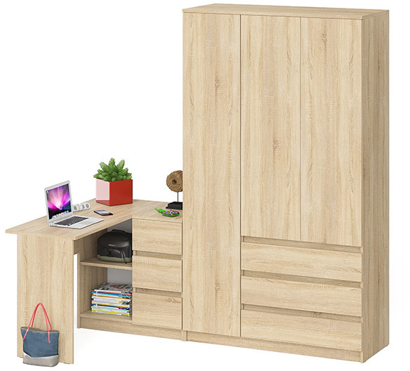 Мори Стол компьютерный МС-16 правый + Шкаф МШ1200.1, цвет дуб сонома, ШхГхВ 244,8х84,9х209,6 см., выдвижные ящики справа, НЕ универсальная сборка