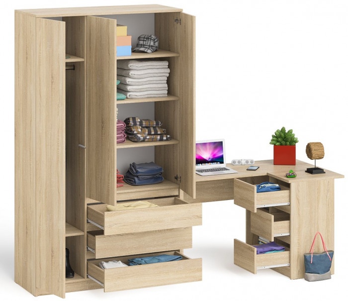Мори Стол компьютерный МС-16 правый + Шкаф МШ1200.1, цвет дуб сонома, ШхГхВ 244,8х84,9х209,6 см., выдвижные ящики справа, НЕ универсальная сборка