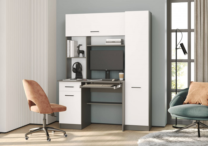 Стол рабочий 6-0603Мграф/бел Альфа, цвет графит/белый, ШхГхВ 137х61х181 см., универсальная сборка