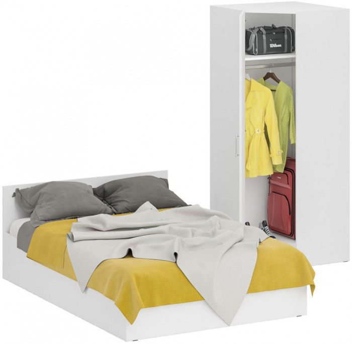 Кровать 1400 + Шкаф угловой Стандарт, цвет белый, ШхГхВ 143,5х203,5х70 + 81,2х81,2х200см., сп.м. 1400х2000 мм., без матраса, основание есть
