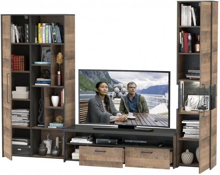 Трувор Гостиная 020, цвет дуб гранж песочный/интра, ШхГхВ 287,6х45,4х210 см., универсальная сборка