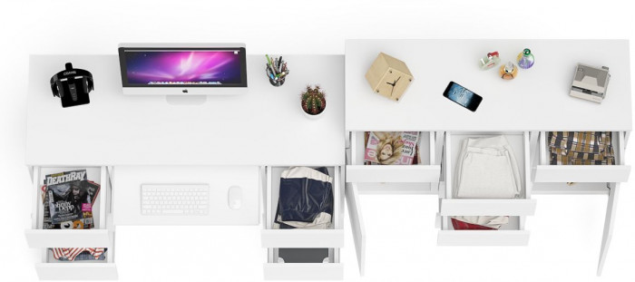 Мори компьютерный стол МС-2 + Комод МК1200.4, белый