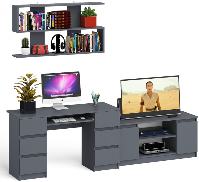 Мори компьютерный стол МС-2 + Тумба МТВ1200.1 + Полка 1200, графит