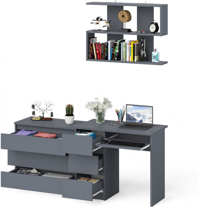Мори компьютерный стол МС-6 левый + Комод МК800.1 + Полка 900, графит