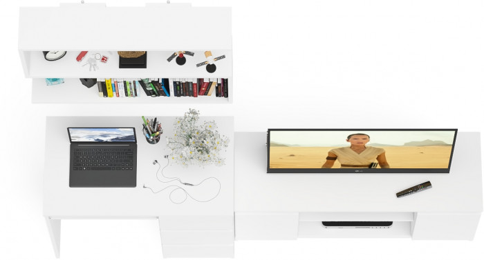 Мори компьютерный стол МС-6 правый + Тумба МТВ1200.1 + Полка 900, белый