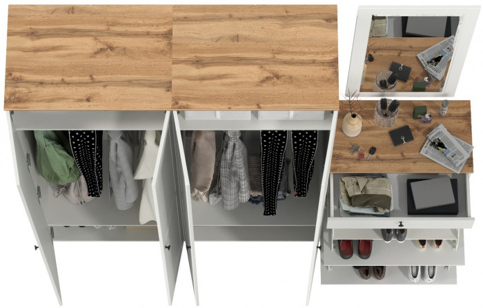 Остин Прихожая 28, цвет белый шагрень/дуб крафт золотой, ШхГхВ 240х54,3х229,6 см., универсальная сборка