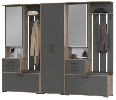 Прихожая Домино 3, цвет дуб крафт табачный/графит, ШхГхВ 260х36х202 см., универсальная сборка