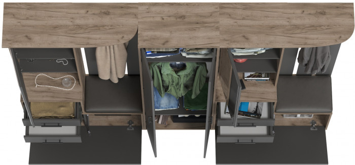 Прихожая Домино 3, цвет дуб крафт табачный/графит, ШхГхВ 260х36х202 см., универсальная сборка