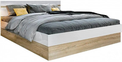 Ким Кровать 140 (Белый глянец, Дуб Сонома)