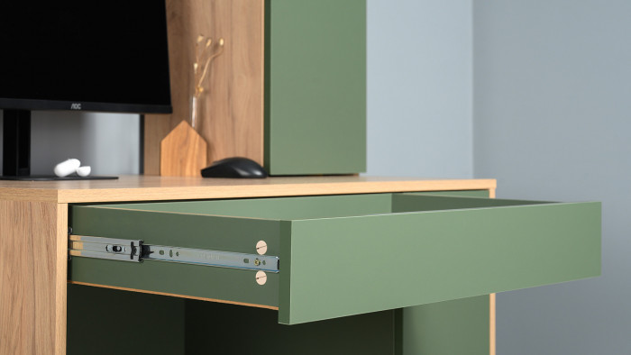 компьютерный стол Комфорт 12.71, гикори рокфорд натуральный/дымчатый зелёный