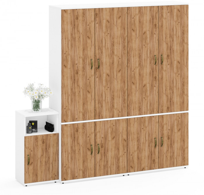 Лидер-8 Шкаф МД 20Б + Шкаф МД 20Б + Тумба МД 3.19, белый шагрень/крафт золото