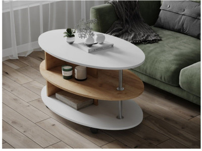 Журнальный стол Консул-4 белый/дуб крафт золотой