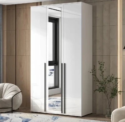 Норд Шкаф 3-х створчатый 1200 с зеркалом, Белый глянец/Белый