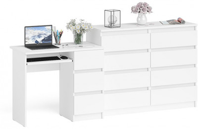 Мори компьютерный стол МС-6 правый + Комод МК1200.8, белый