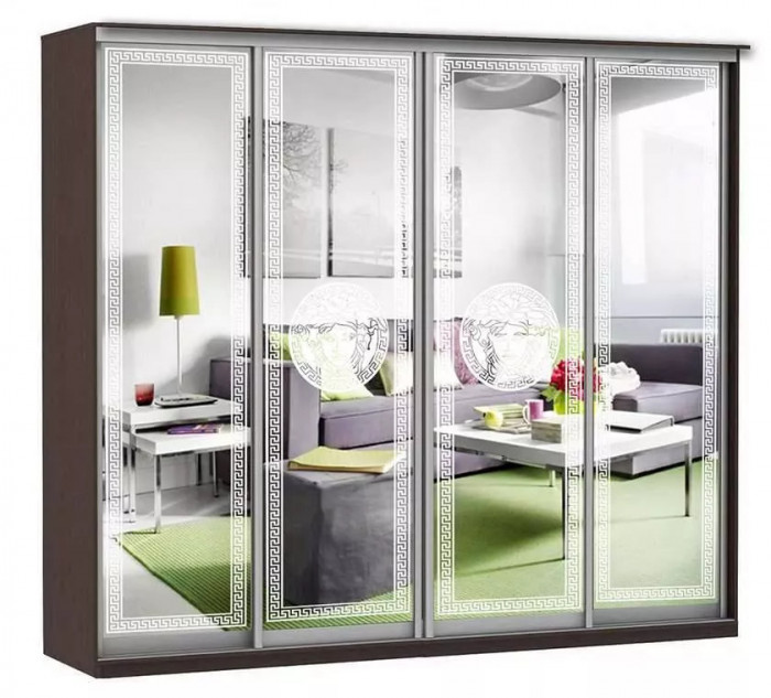 Шкаф купе Модерн 2362х450 4-х дверный 4-х секционный зеркальный с пескоструем №1 венге
