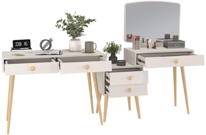 Афина Спальня Стол + Трюмо, цвет кашемир серый, ШхГхВ 100х45х76 + 105х38,6х129 см., универсальная сборка