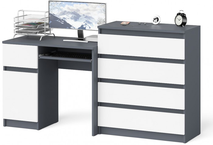Мори Стол компьютерный МС-1 левый + Комод МК800.4, цвет графит/белый, ШхГхВ 170,4х50х94 см., выдвижной ящик слева, НЕ универсальная сборка