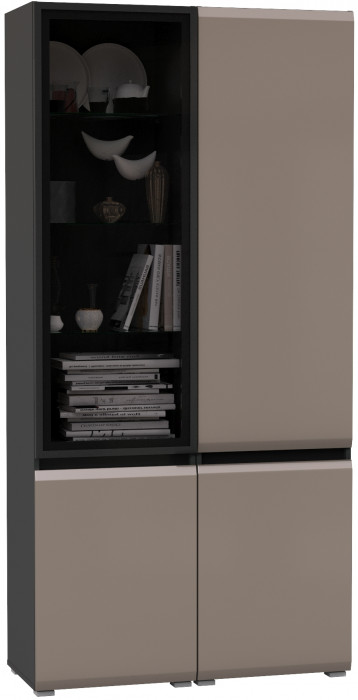 Сидней 13.200 Шкаф + Шкаф-витрина 13.201, цвет корпус: антрацит/фасады: МДФ веллюто капучино/стекло, ШхГхВ 100х41,3х205,2 см., универсальная сборка