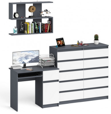Мори Стол компьютерный МС-1 правый + Комод МК1200.10 + Полка 900, цвет графит/белый, ШхГхВ 210,4х50х209,6 см., НЕ универсальная сборка