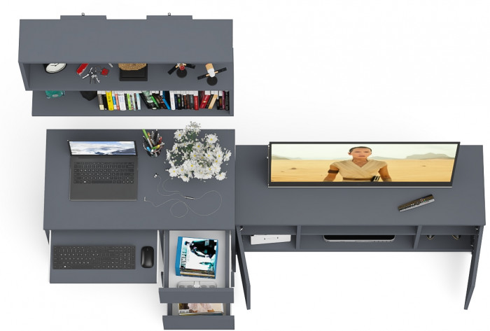 Мори компьютерный стол МС-6 правый + Тумба МТВ1200.1 + Полка 900, графит