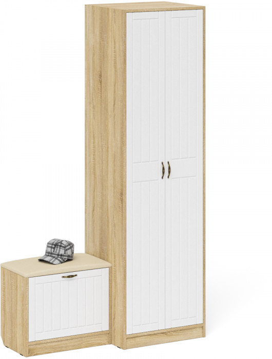 Прихожая П-6 Компоновка № 10, дуб сонома/фасады МДФ белое дерево фрезеровка прованс