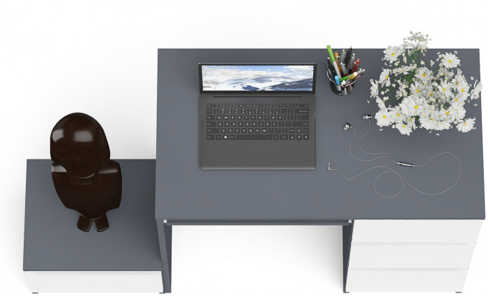 Мори Стол компьютерный МС-6 правый + Тумба ТМП400.1, цвет графит/белый, ШхГхВ 130,4х50х76,6 см., выдвижные ящики справа, НЕ универсальная сборка