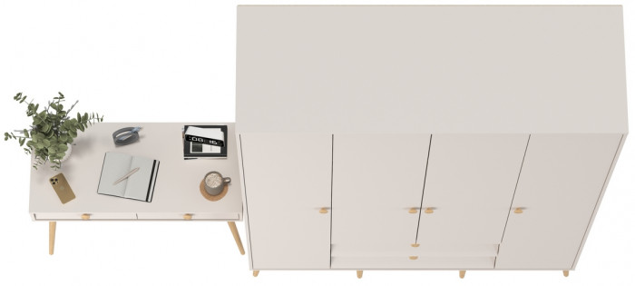 Афина Спальня Шкаф 4-х дверный + Стол, кашемир серый