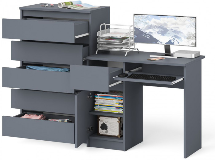 Мори компьютерный стол МС-1 левый + Комод МК700.5, графит