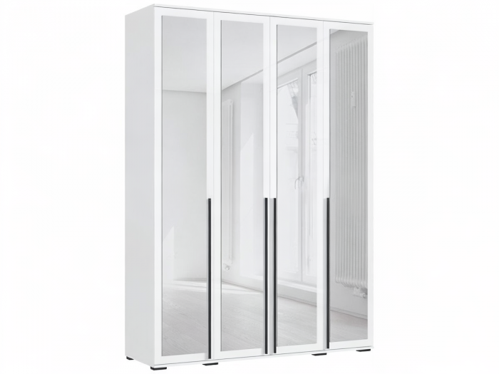 Норд Шкаф 4-х створчатый 1600 с 4-мя зеркалами, Белый глянец/Белый