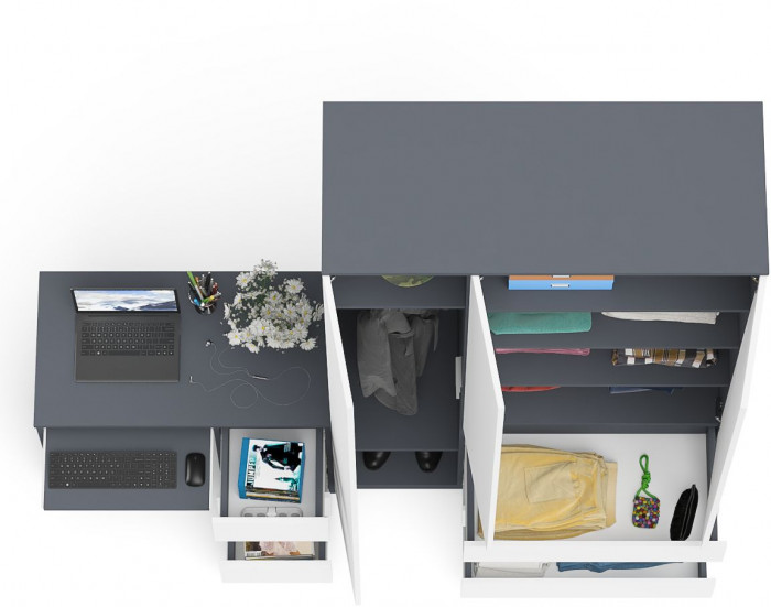 Мори компьютерный стол МС-6 правый + Шкаф МШ1200.1, графит/белый