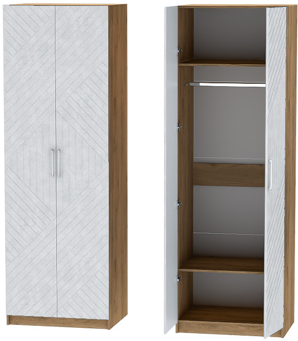 Шкаф двухдверный №1 "Иннэс-7" - Крафт золотой/Бетон снежный