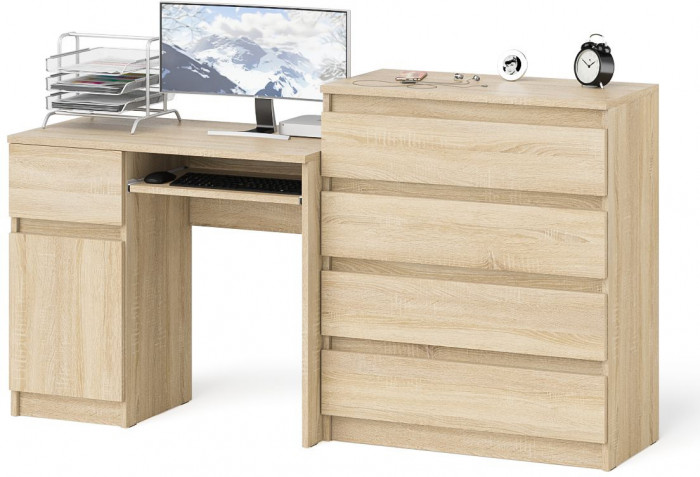 Мори Стол компьютерный МС-1 левый + Комод МК800.4, цвет дуб сонома, ШхГхВ 170,4х50х94 см., выдвижной ящик слева, НЕ универсальная сборка