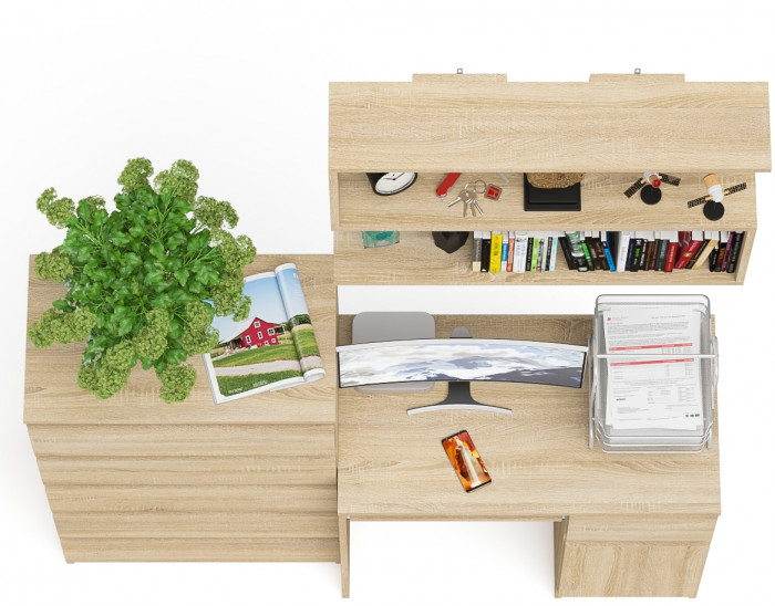 Мори компьютерный стол МС-1 правый + Комод МК700.5 + Полка 900, дуб сонома